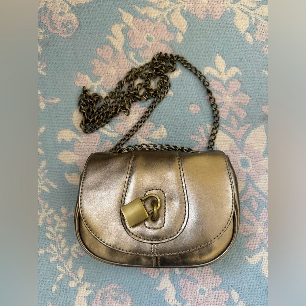 *Banana Republic* Gold Metallic Cow Leather Crossbody Bag Antique Bronze Chain